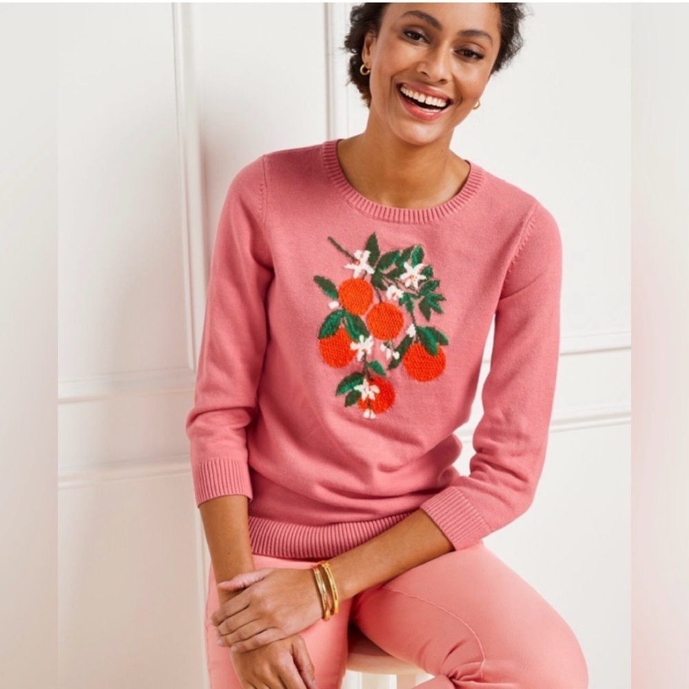 Talbots Bold Oranges Crewneck Pullover